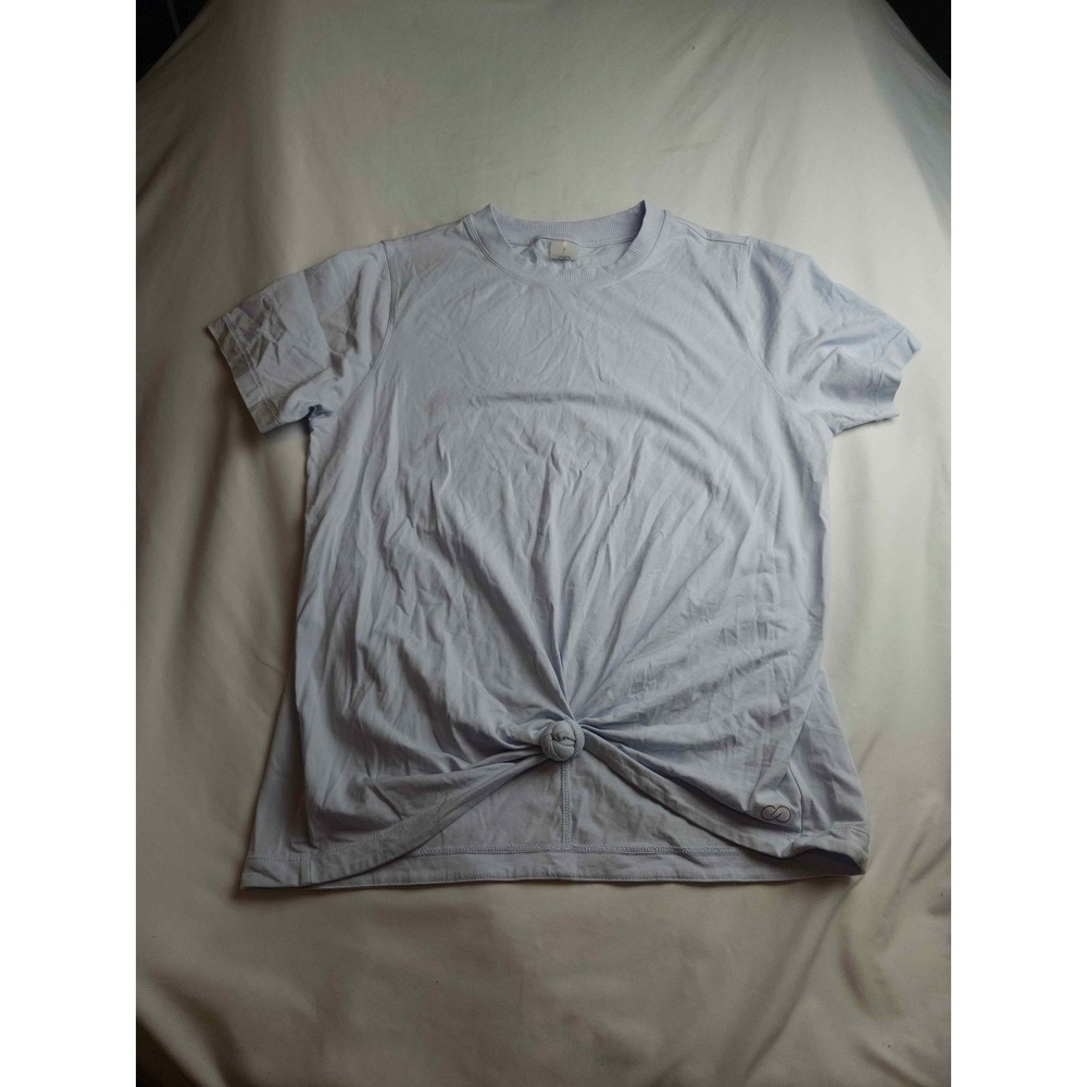 CALIA by Carrie Underwood Light Blue Front Knot Short Sleeve Tee Womens Large